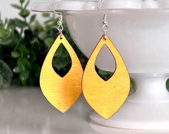 yellow laser cut wooden earrings, popular lightweight earrings, sunshine yellow, fall earrings, gift idea, handmade jewelry, yellow earrings