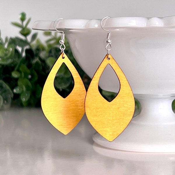 yellow laser cut wooden earrings, popular lightweight earrings, sunshine yellow, fall earrings, gift idea, handmade jewelry, yellow earrings