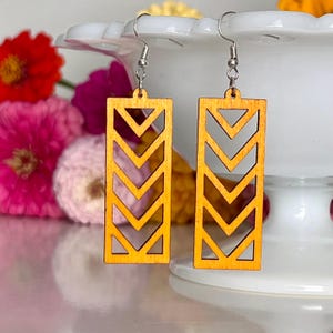 Orange Laser Cut lightweight Wooden Earrings, Orange Wooden Earrings, Laser Cut Earrings, Popular Geometric Earrings, handmade Jewelry
