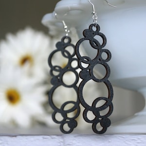 Laser Cut Wooden Earrings, black wooden earrings, Lightweight Earrings, Popular Earrings, Circle Earrings, Geometric Earrings, Black Earring