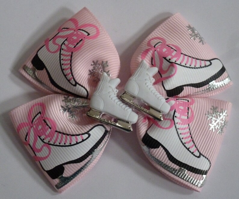 birthday and party bow 3 pair Skating pigtail bows Ready to ship 4 Ice Skating hair bow ICE SKATING BOW Girls Accessories sports bow