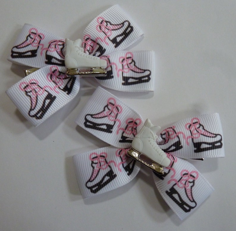 birthday and party bow 3 pair Skating pigtail bows Ready to ship 4 Ice Skating hair bow ICE SKATING BOW Girls Accessories sports bow