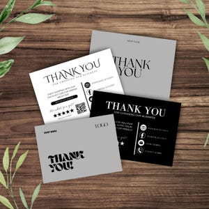 Thank You Card Bundle | 10-Piece Minimalistic and Monochromatic Templates with Discount and QR Code Slots | Back-to-Back Card