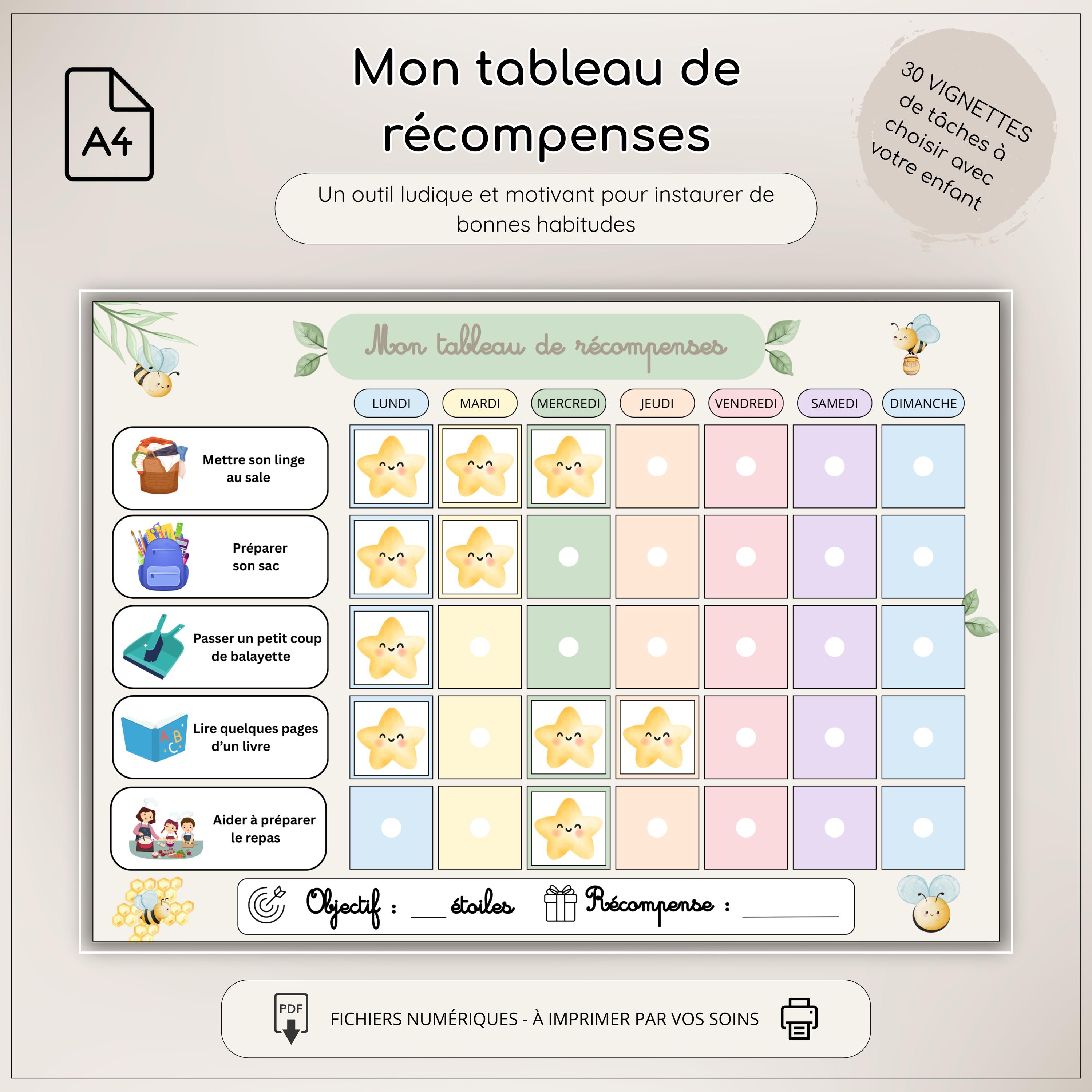 Pot à Récompenses En Bois Avec Jetons Fleurs - Tableau De Comportement Pour Enfants : Apprentissage Propreté, Tâches, Bonnes Actions - Outil éducatif Motivant