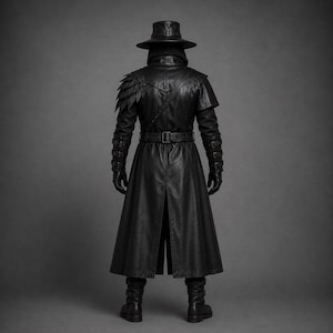 plague doctor costume, leather plague doctor, black leather armor, full plague doctor, leather bird mask, gothic leather coat, plague doctor robe, black leather boots, leather shoulder armor, bird mask costume, plague doctor outfit, handmade leather armor, long leather coat, gothic plague doctor, leather gauntlets, plague doctor mask, black leather belt, leather knee boots, custom plague doctor, renaissance plague doctor