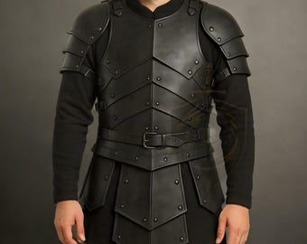 Conjunto de armadura de guerrero de cuero negro, peto y hombrera medieval, disfraz para Cosplay LARP