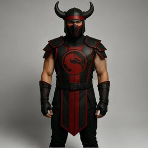 Mortal Kombat Inspired Ninja Warrior Leather Armor | Black Red Dragon Emblem Cosplay Halloween Costume