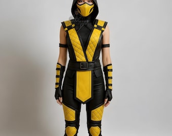 Mortal Kombat Womens Ninja Armor Costume | Female Warrior Cosplay Outfit | Halloween Leather Armour