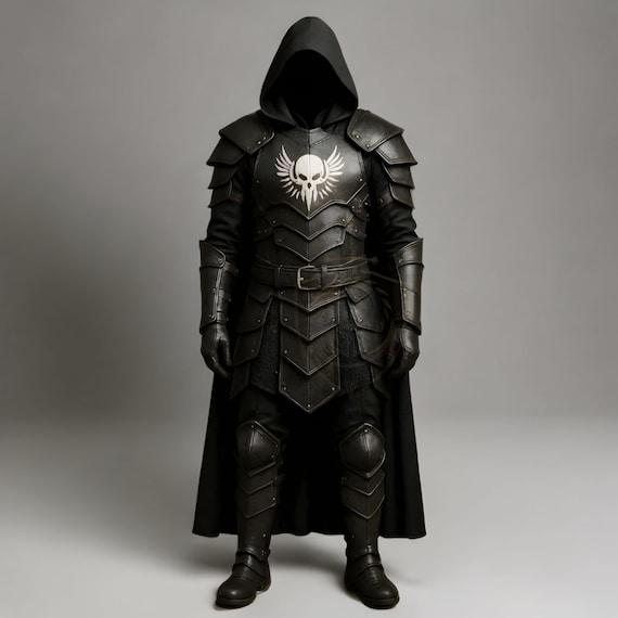 Dark Knight Armor Costume with Skull Chestplate | Gothic Medieval Leather LARP Cosplay Outfit