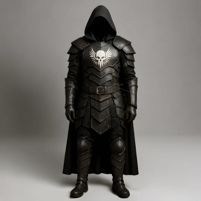 dark knight armor, gothic cosplay armor, medieval leather armor, printed skull costume, fantasy knight outfit, black warrior armor, hooded cosplay costume, larp knight gear, genuine leather armor, skull chestplate armor, renaissance fair costume, gothic medieval armor, cosplay battle armor, halloween knight costume, warrior cosplay outfit, medieval cosplay cloak, fantasy armor for men, black knight outfit, skull design cosplay, gothic larp costume ,leather armor , halloween armor , armors