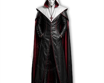 Dark Nun Leather Costume Armor | Gothic Priest Hooded Cloak Suit
