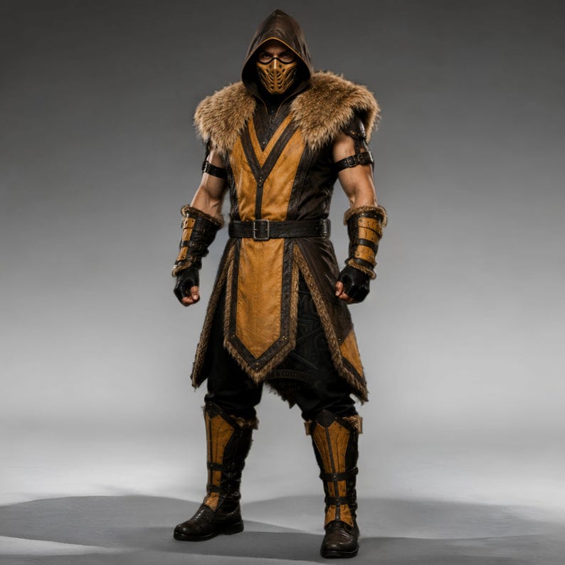 Leather Ninja Costume | Hooded Medieval Armor | Viking Renaissance Cosplay | Halloween Outfit | LARP Scorpion Inspired