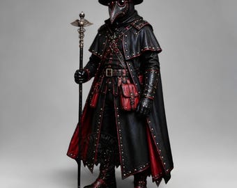 Plague Doctor Costume | Black Leather Gothic Outfit | Steampunk Halloween Cosplay | LARP Medieval Renaissance Mens