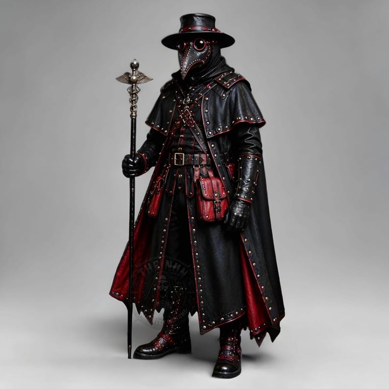 Plague Doctor Costume | Black Leather Gothic Outfit | Steampunk Halloween Cosplay | LARP Medieval Renaissance Mens