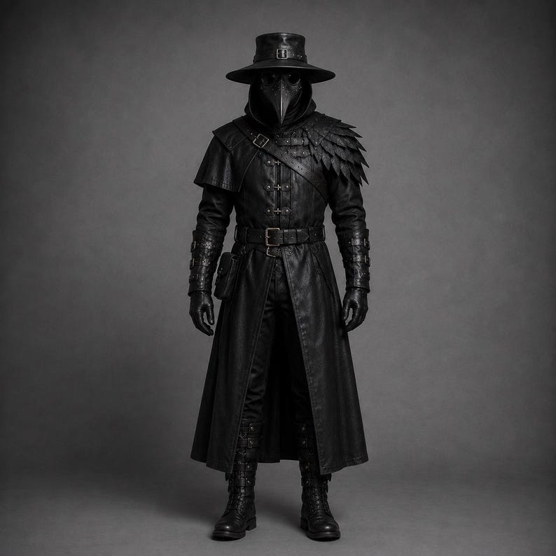 Doctor Plague Leather Armor Full Costume | Black Leather Robe | Steampunk Gothic Trench Coat