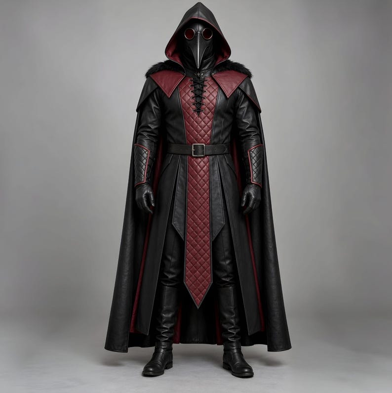 Renaissance Doctor Plague Costume | Men's Warrior Leather Fur Trim Coat | LARP Halloween Rave Outfit
