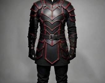 Dark Knight Black Red Leather Armor | Gothic Medieval Cosplay Costume | LARP Warrior Gear