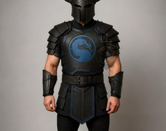 Armadura de guerrero ninja de Mortal Kombat, traje de batalla de cuero, disfraz de Halloween para hombre