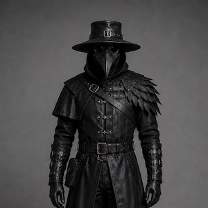 plague doctor costume, leather plague doctor, black leather armor, full plague doctor, leather bird mask, gothic leather coat, plague doctor robe, black leather boots, leather shoulder armor, bird mask costume, plague doctor outfit, handmade leather armor, long leather coat, gothic plague doctor, leather gauntlets, plague doctor mask, black leather belt, leather knee boots, custom plague doctor, renaissance plague doctor