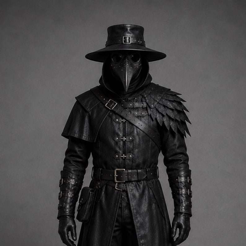 plague doctor costume, leather plague doctor, black leather armor, full plague doctor, leather bird mask, gothic leather coat, plague doctor robe, black leather boots, leather shoulder armor, bird mask costume, plague doctor outfit, handmade leather armor, long leather coat, gothic plague doctor, leather gauntlets, plague doctor mask, black leather belt, leather knee boots, custom plague doctor, renaissance plague doctor