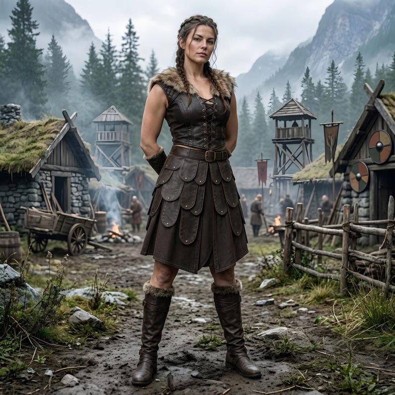 Girls Viking Shieldmaiden Costume | Handmade Brown Leather & Faux Fur Armor | Medieval Norse LARP Renaissancefaire