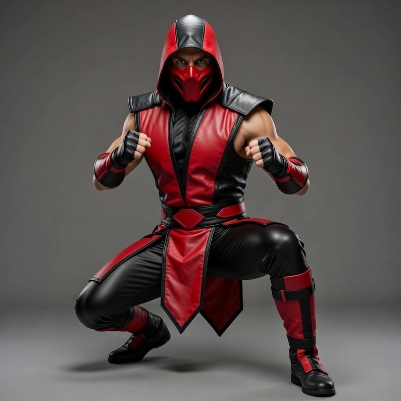 Handmade Sub Zero Mortal Kombat Men's Blue Black Leather Cosplay Hooded ...