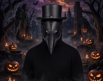 Plague Doctor Mask Black PU Leather Long Beak Halloween Cosplay Costume Steampunk Gothic Festival