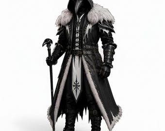 Renaissance Medieval Viking Costume | Men's Warrior Leather Fur Trim Coat | LARP Halloween Rave Outfit