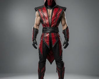 Conjunto de armadura de cuero hecha a mano estilo guerrero ninja con capucha, disfraz de cosplay de Scorpion Sub-Zero de Mortal Kombat.