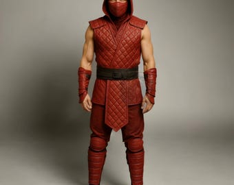 Disfraz de guerrero ninja rojo para cosplay, traje de asesino de Mortal Kombat, armadura de Halloween inspirada en Scorpion.