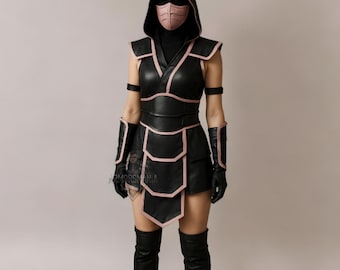 Women's Ninja Warrior Costume | Black Leather Cosplay Outfit | Hooded Assassin Halloween Armour Suit