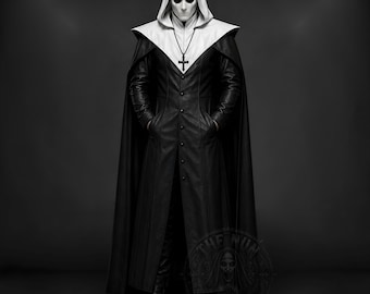Black Leather Nun Costume | Gothic Hooded Cloak, Dark Cosplay Outfit