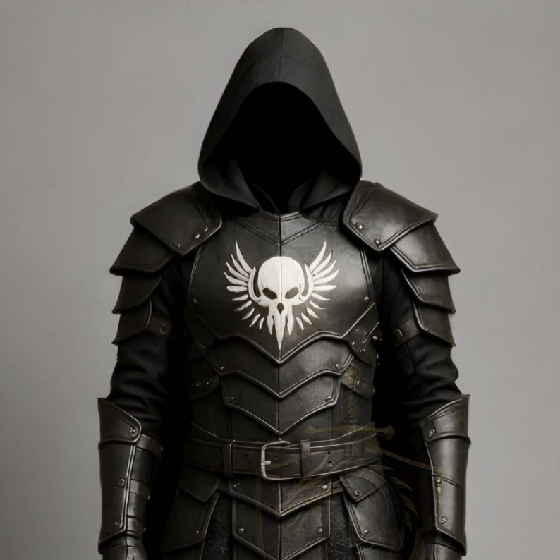 dark knight armor, gothic cosplay armor, medieval leather armor, printed skull costume, fantasy knight outfit, black warrior armor, hooded cosplay costume, larp knight gear, genuine leather armor, skull chestplate armor, renaissance fair costume, gothic medieval armor, cosplay battle armor, halloween knight costume, warrior cosplay outfit, medieval cosplay cloak, fantasy armor for men, black knight outfit, skull design cosplay, gothic larp costume ,leather armor , halloween armor , armors