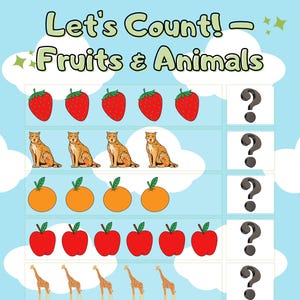 Printable Counting Worksheets for Kids 25 Pages , Math Activities with Fruits & Animals |,Preschool Learning PDF