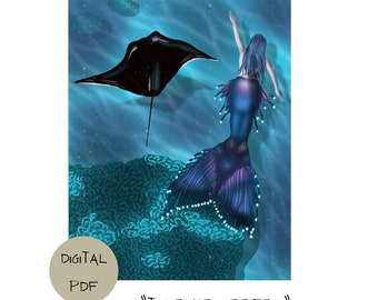 Take Me Deeper Mermaid Digital Print PDF, Mermaid Art, Downloadable Art Print, Mermaid Print, Wall Print, PDF