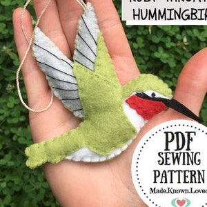 Hummingbird Sewing Pattern PDF, Felt Hummingbird, DIY Hummingbird Ornament, Hummingbird Gift, Bird Ornament, Ruby Throated Hummingbird