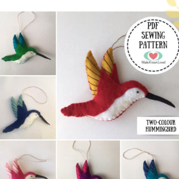 Hummingbird Sewing Pattern PDF, Felt Hummingbird, DIY Hummingbird Ornament, Hummingbird Gift, Bird Ornament, Felt Pattern