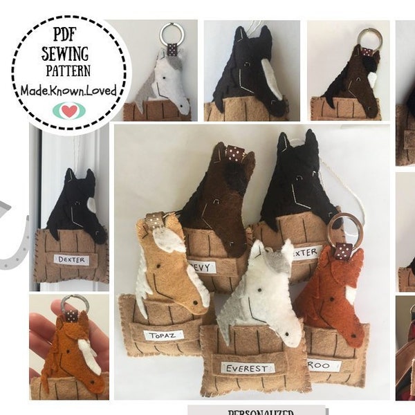 Personalized Horse Sewing Pattern PDF, Felt Horse, Horse Ornament, Horse Keychain, Horse Gift, DIY Felt Ornament, Horse Art, Equestrian DIY