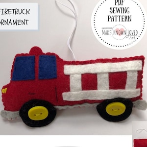Felt Firetruck Sewing Pattern PDF,  Firetruck Pattern, Firetruck Ornament, Firefighter Gift, DIY Felt Ornament DIY Firetruck