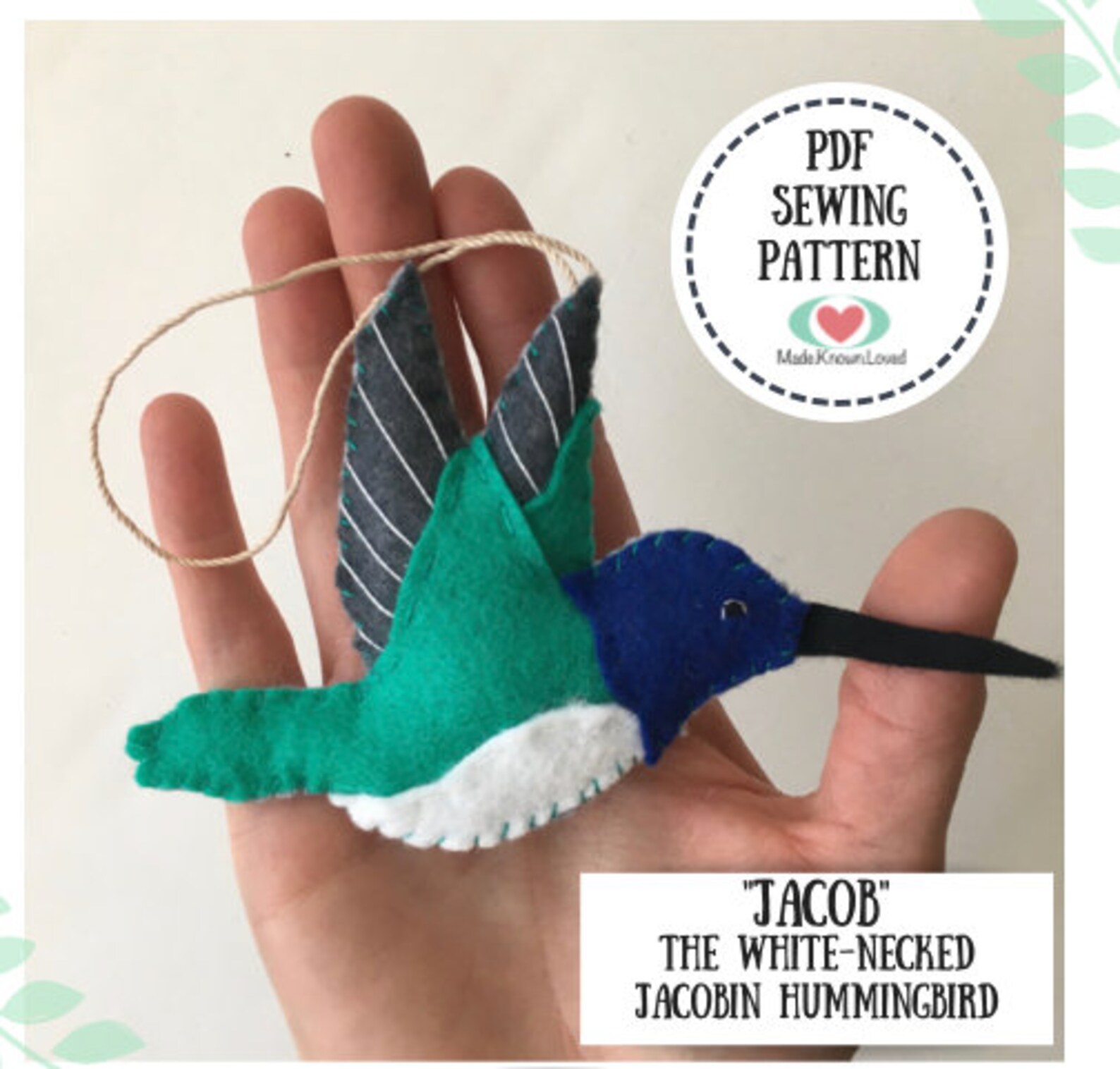 Hummingbird Sewing Pattern PDFWhiteNecked Jacobin Felt Etsy France