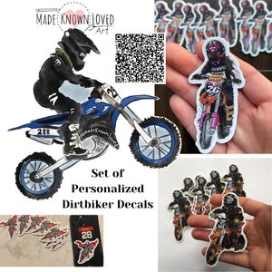 Set of Custom Vinyl Motocross Decals, MX Motocross Rider Kids, Motorcycle Lovers, Decal Sticker, Dirt Bike Rider Gift