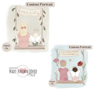 Custom Angel Baby 2 Siblings Portrait, Digital Illustration PDF, Custom Miscarriage Portrait, Stillborn Portrait, Sibling Loss Art, Family