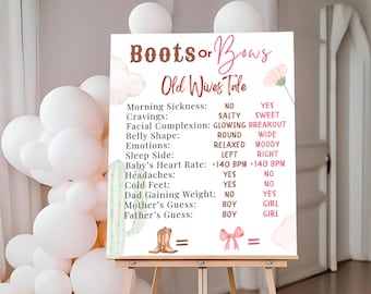Buty czy kokardy – Opowieść żonkili – Gra ujawniająca płeć dziecka + BEZPŁATNA tabela głosowania – Plakat na baby shower do druku
