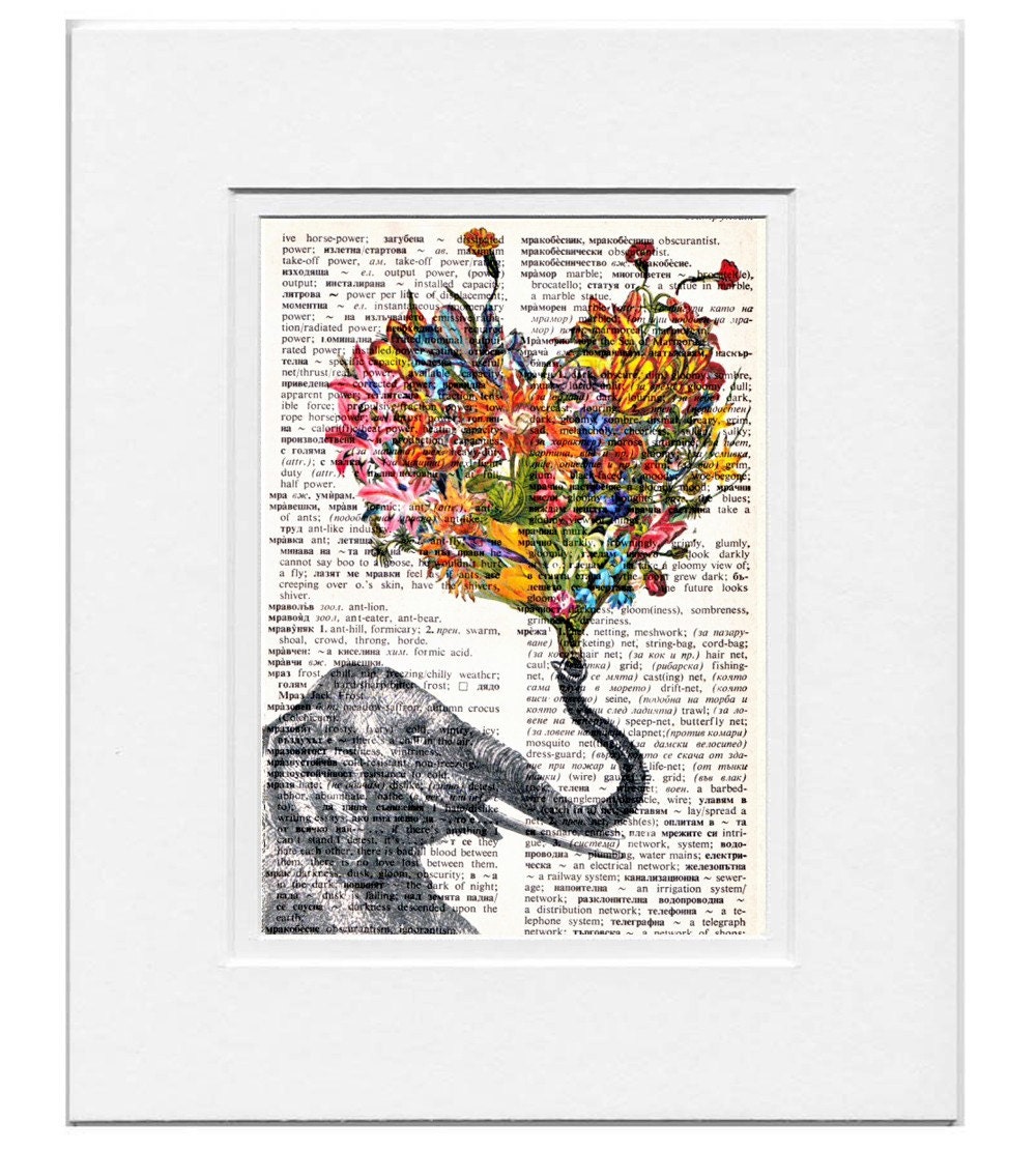 Happy Elephant With Flowers Wall Decor Unique Gift Mothers Etsy