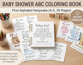 Babyparty ABC Malbuch, Alphabet, Erinnerungsaktivität (digitaler Download)