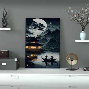 Night Sea - Canvas Picture Japanese - Office, Modern Art, Decoration, Wall Art, Canvas Pictures, Wall Art