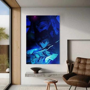Sung Jinwoo Blue - Solo Leveling - Anime Canvas Print - Office, Modern Art, Decoration, Wall Art, Canvas Prints, Wall Art