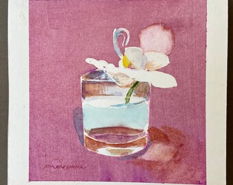 A Glass of Water Still Life No 1 Original Watercolor Painting by Marina Movshina