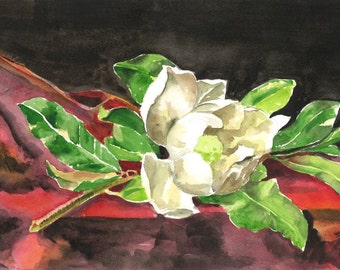 Large Magnolia Flower - an Original Watercolor Painting by Marina Movshina