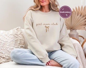 Personalized Embroidered Girl Mom Club Sweatshirt,Custom Sweatshirt, New Mama Gift,Baby Announcement Momma Clothing,Cute Birthday Mommy Gift